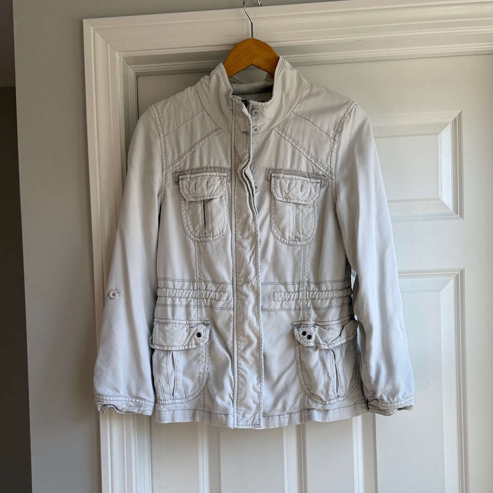 Light beige/grey Utility Jacket for women - Casual Pocketed Coat